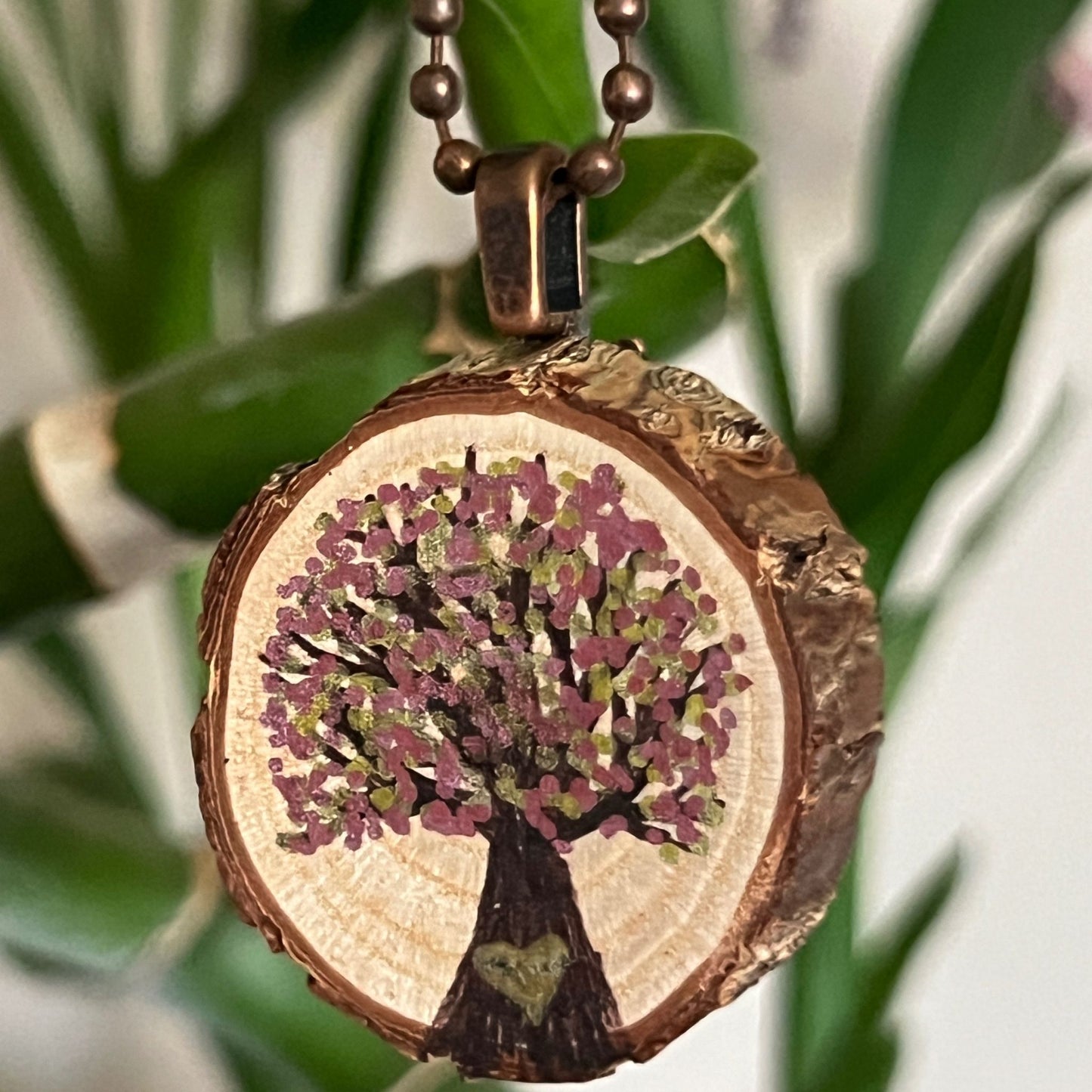 Enchanted Tree Pendant Pink and Gold with Heart