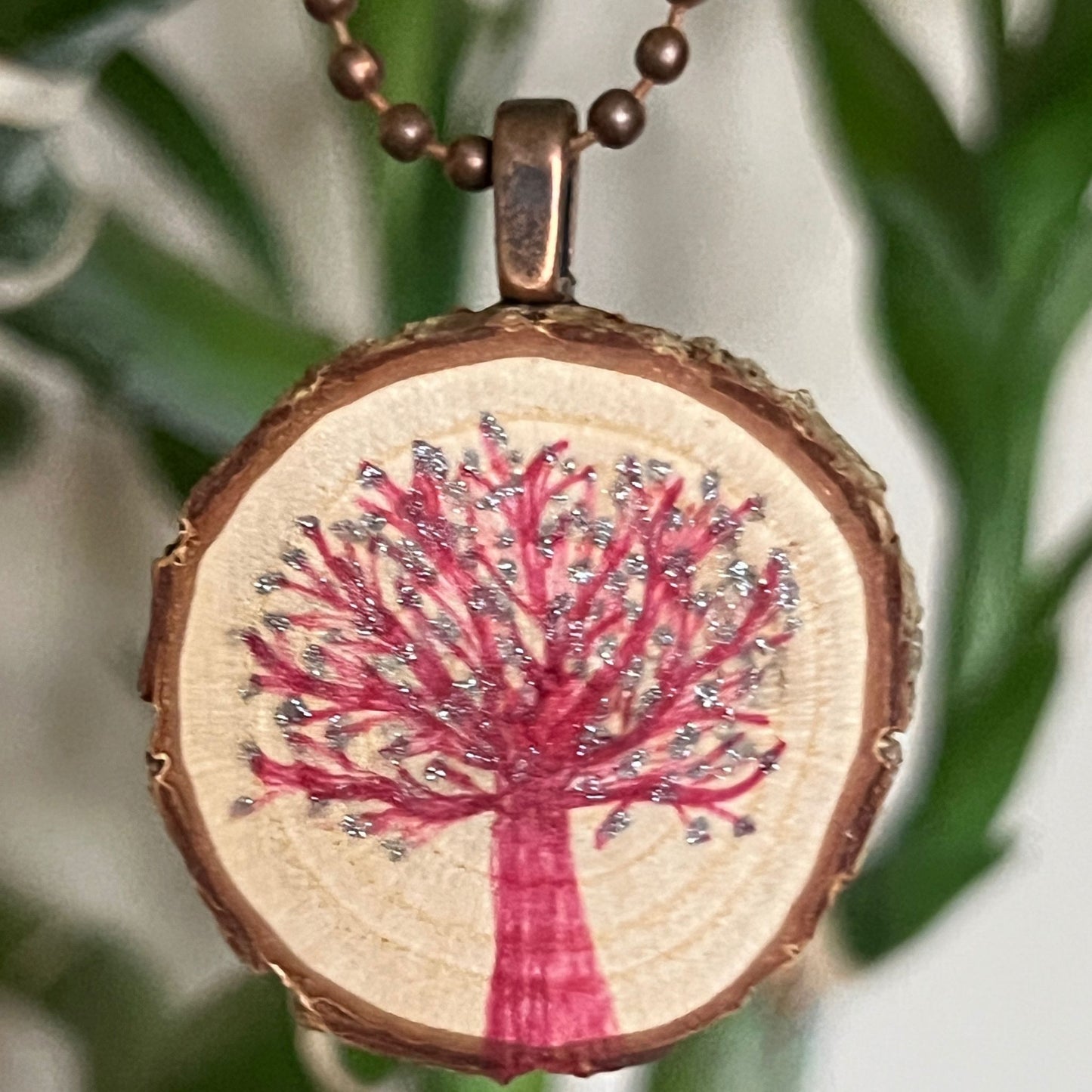 Enchanted Tree Pendant Pink and Silver