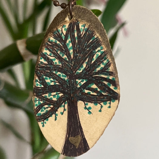 Enchanted Tree Large Pendant Sparkly Leaves & Gold Heart