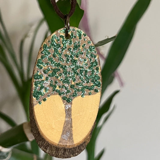 Enchanted Tree Large Pendant - Sparkly Leaves & Heart