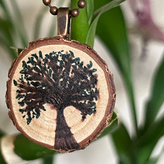Enchanted Tree Pendant Dark Green Leaves