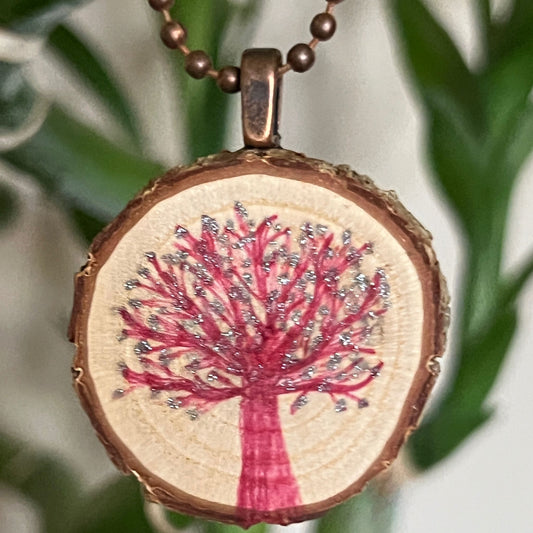 Enchanted Tree Pendant Pink and Silver
