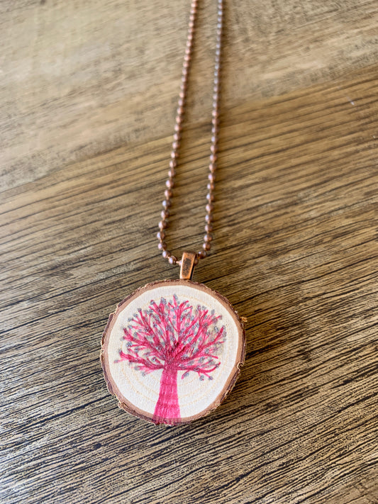 Enchanted Tree Pendant Pink and Silver