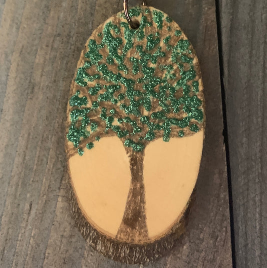 Enchanted Tree Large Pendant - Sparkly Leaves & Heart