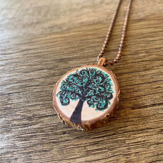 Enchanted Tree Pendant Green Sparkly Swirls